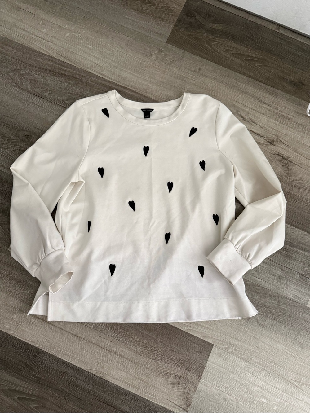 Ann Taylor Cream Sweatshirt with Black Heart Print